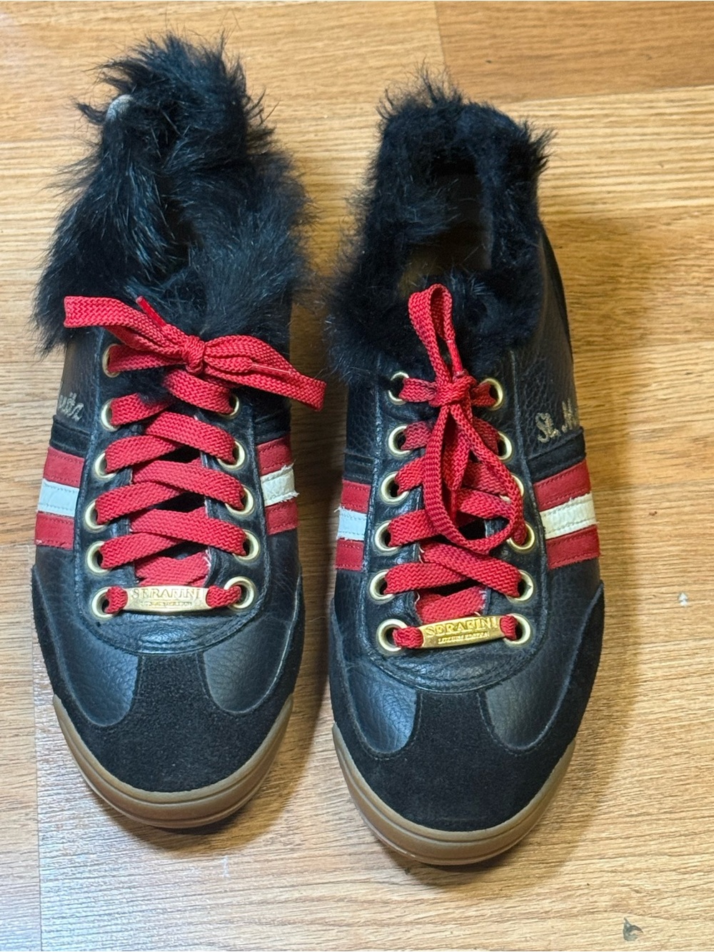 Serafini Made in Italy Fur Trim Leather Sneakers Size 39